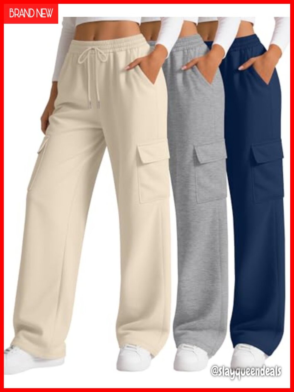 Cargo Sweatpants Baggy Wide Leg Joggers 75% Polyester 25% Cotton